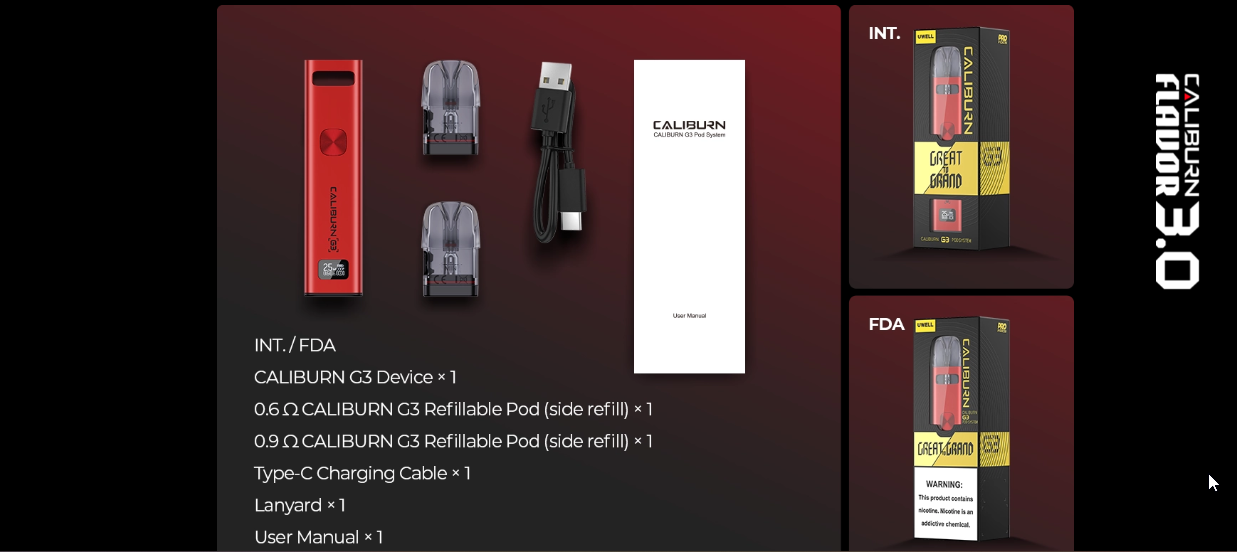 Package of Caliburn G3 Pod Kit Comes With:
